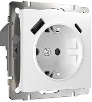 Розетка с заземлением +2хUSB тип A+С без рамки Werkel 1-м. шторки белый глянцевый картинка